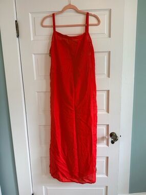 Anthropologie Red Linen Swim Coverup Slip